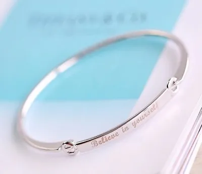 Silver Believe In Yourself Woman's Ladies Girl Encourage Cuff Bangle Bracelet UK • £3.99