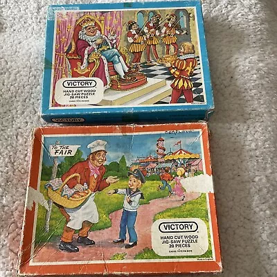 Vintage Victory Old King Cole Wooden 20 Piece Jigsaw Puzzle Nursery Rhyme X2 • £14