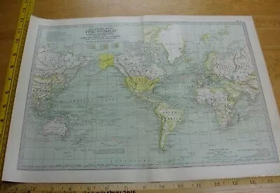 The World Mercator No.1 1897 & 1902 The Century Atlas VINTAGE Color Map 12x16 • $17.95