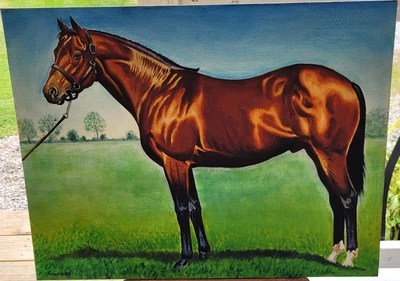 $85 • Buy Vintage,Signed,Quarter Horse Painting,Acrylic On Canvas Board,18 X 24