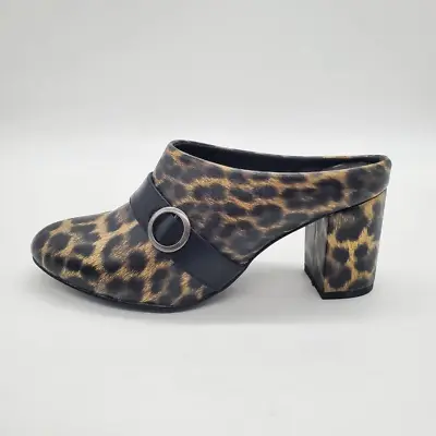 Midnight Velvet Womens Mules Block Heels Shoes Black Leopard Print Slip On 7 M • $12