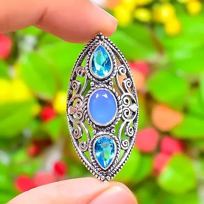 $7.99 • Buy Blue Topaz,Blue Chalcedony Gemstone Handmade 925 Sterling Silver Jewelry Ring