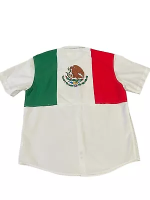 Magellan Outdoors Lake Fork Mexico Flag White Button Down Fishing Shirt Size L • $14.99