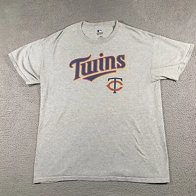 Minnesota Twins Shirt Large L Grey Logo Short Sleeve Cotton Graphic Tee Mens • $16.79