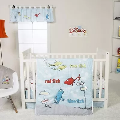 Trend Lab Dr. Seuss One Fish Two Fish 4Piece Crib Bedding Set Nursery Baby Set • $54.95