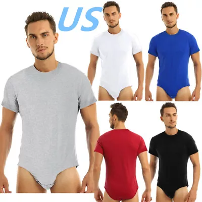 US Mens One Piece Short Sleeve Bodysuit Press Crotch T-shirt Jumpsuit Romper • $5.57