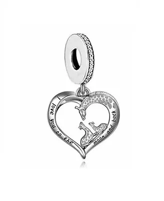 I Love You To The Moon And Back Giraffe Family Charm Baby Sterling Silver 925 • £17.98