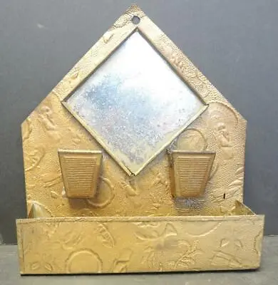 Antique Japanese Aesthetic Movement Embossed Tin Wall Match Holder With Mirror • $27.99