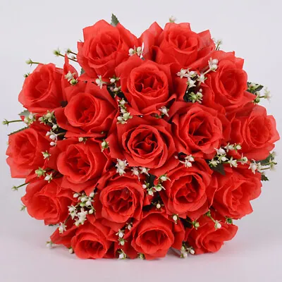 18 Heads Silk Rose Artificial Flowers Fake Bouquet Wedding Home Party Decor • £8.54