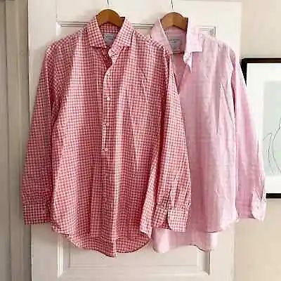 Lot 2 Mens LEDBURY Fine Classic Long Sleeve Button Dress Shirt 16.5 Large Pink • $41.30
