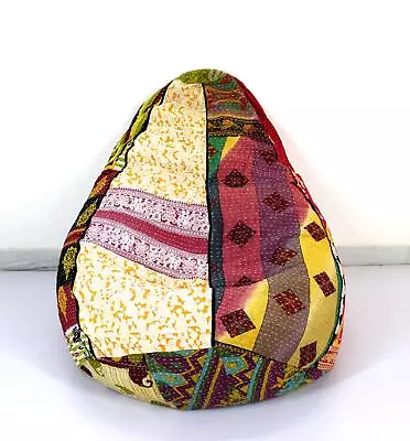 Vintage Kantha Quilt Cotton Bohemian Bean Bag Stool Chair Indian Art Ottoman • $48.60