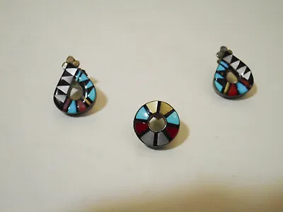 Zuni Sterling Silver Inlay Earrings Angelita Laahty Pair And A Spare • $29