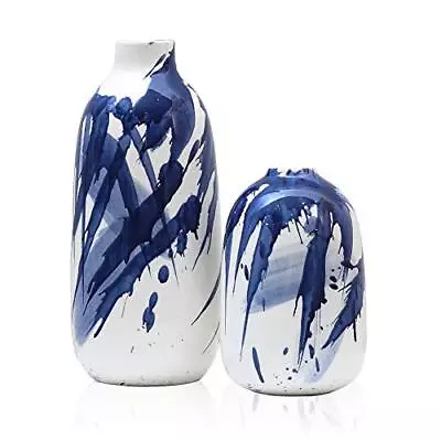 Modern Ceramic Vase Set For Home Decor Navy Blue And White Vases For Flowers Dec • $40.55