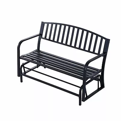 2 Person Patio Garden Glider Outdoor Porch Bench Chair Backyard Furniture Black • $133.11