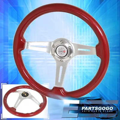 For Bmw Mercedes Benz 345mm Red Wood Grain Trim 3 Spokes Steering Wheel R Horn • $64.99