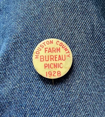 1928 Houston County Minnesota Farm Bureau Picnic 1  Celluloid Pinback Button • $7.50