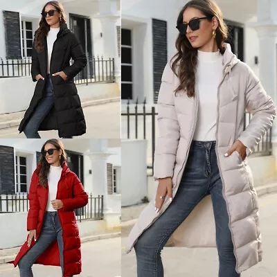 Women's Winter Warm Padded Puffer Jacket Ladies Long Parka Quilted Coat Hooded • £12.99