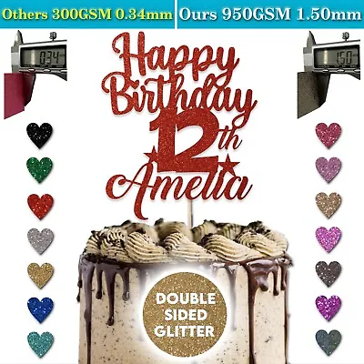 Personalised Birthday Cake Topper Glitter Customised Name And Age 12th 16th 18th • £2.89