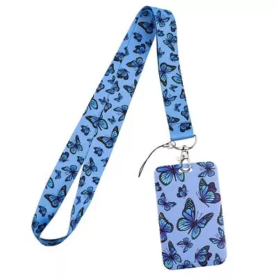 Blue ID Badge Holder Butterfly Keychain Keys Lanyard  Office • $9.26