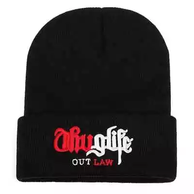 RARE ADULT THUG LIFE OUTLAW Logo On BLACK Woolen BEANIE Sealed Brand New (B7) • $12.95