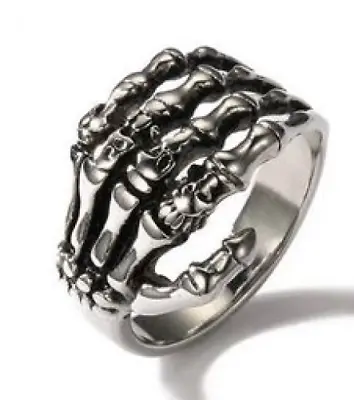 Skeleton Hand Ring Silver Gothic Punk Skull Claw Bones Death Horror Jewelry Gift • $9.99