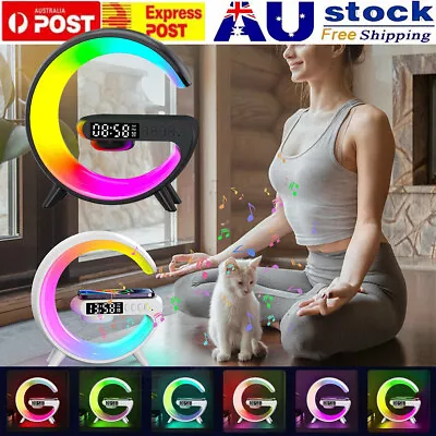 Smart Night Light Bluetooth Speaker Phone Wireless Charger Alarm Clock LED Lamp • $6.69