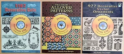 THREE Dover Art Books W/ CD-ROMS: Vector Ornaments Decorative Allover Patterns • $24.95