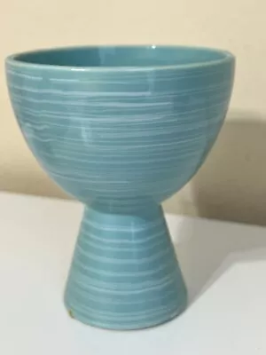 Mcm McCoy Pottery Harmony Aqua Blue Stripe Pedestal Goblet Planter Vase 6” Decor • $33.88