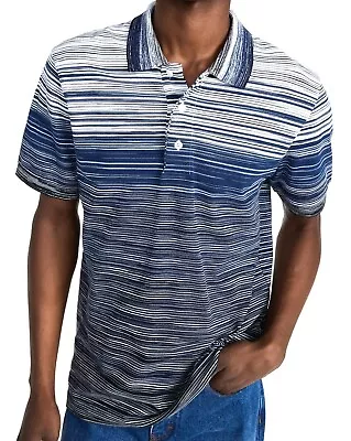 MISSONI 'Space-Dye Piqué Knit Stripe' Men's Designer 100% Cotton Polo S Navy NWT • $350