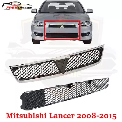 Front Bumper Upper & Lower Grille For 08-15 Mitsubishi Lancer Chrome & Black 2Pc • $81.90