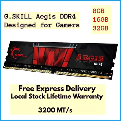 G.Skill Aegis DDR4 8GB 16GB 32GB RAM Memory 3200MHz - Designed For Gamers • $59