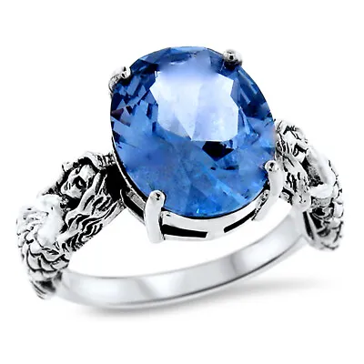 Victorian Style 925 Solid Sterling Silver Simulated Aquamarine Mermaid Ring 931z • $40