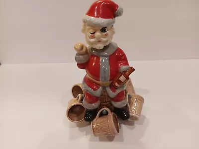 Vintage Santa Claus Ceramic Whiskey Decanter With 6 Barrel Mugs Japan Hand Paint • $100