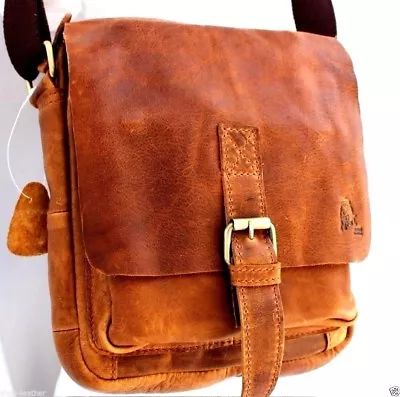 Genuine Vintage Leather Bag Messenger Satchel Student School Cross Body Tanned • $69.99