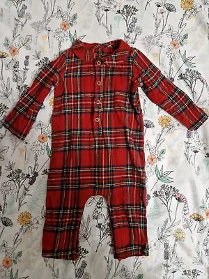 Baby Tartan 3-6 / 6-9 Months Pyjamas Babygrow Sleepsuit • £2