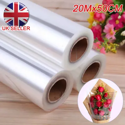 £5.69 • Buy 20m X 50cm Wide Plain Clear Florist Craft Cellophane Roll Film Gift Wrap Hamper