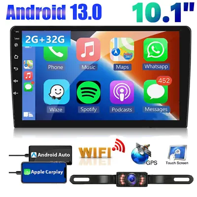 Android 13 Double Din 10.1  Car Stereo Apple CarPlay Radio GPS Navi WiFi +Camera • $82.59