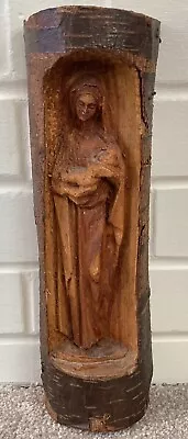 Madonna And Child Hand Carved Wood Log Figurine Virgin Mary Baby Jesus *See Pics • $13.99