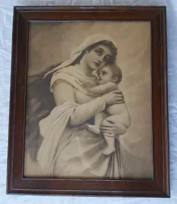 Vtg Mission Arts And Crafts Oak Frame Mother With Child Print 23 1/2 X19 1/2  • $145