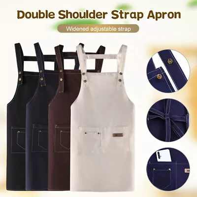 Canvas Apron Cooking Kitchen ApronsWomen And Men Chef Apron With 2 Pockets USA • $10.78