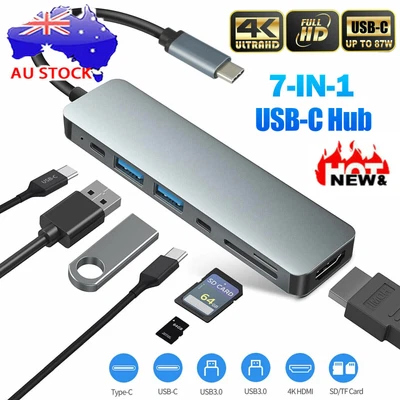 $22.76 • Buy 7 In 1 Multiport USB-C Hub Type C To USB 3.0 4K HDMI Adapter For Macbook Pro/Air