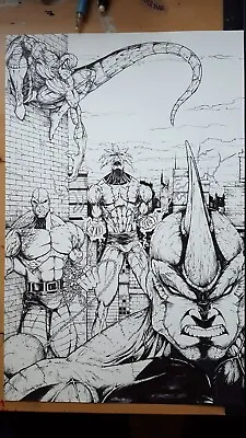 11X17 Bristol Board ORIGINAL ARTWORK W/ RhinoElectroScorpion & Absorbing Man  • $109.02