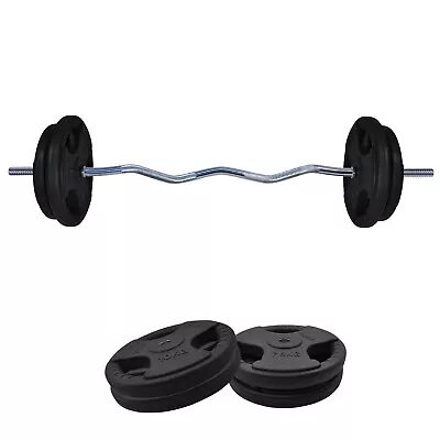 40kg Rubber Coated Ez Grip Cast Iron Weight Plate +120cm Curl Barbell Weight Set • $172.04