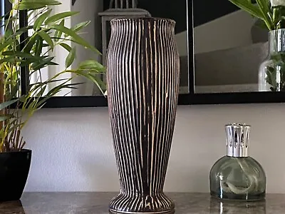 Tall Ribbed Vintage Decorative Studio Art Vase ~ Stylish Home Decor • £16.99