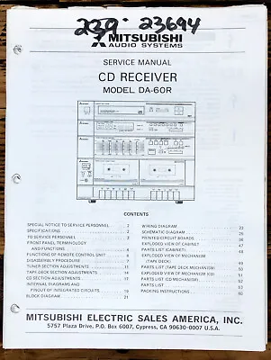 Mitsubishi DA-60R Receiver Service Manual *Original* • $19.97
