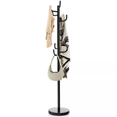 Free-Standing Coat Rack Metal Frame Coat Hanger 8 Hooks Coat Hanger Stand • £34.95