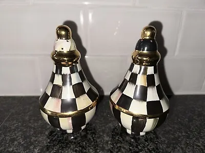 MacKenzie Childs Courtly Check Ceramic Salt & Pepper Shakers Set Gold Lustre • $175