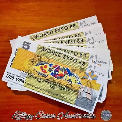 $14.50 • Buy Australian $5-Dollar Banknotes Expo 1988 Uncirculated/Consecutive Numbered Notes
