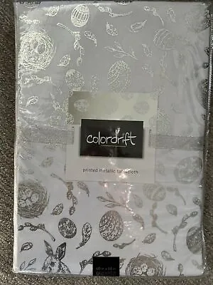 Colordrift Metallic 60x84 Tablecloth Easter Nest White Silver Holiday • $14