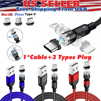 540° Rotate Magnetic Charger Cable Phone Fast Charging With Type C Micro USB IOS • $2.98